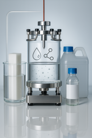 Chemisches Recycling | © KI Fotorealistische Darstellung - Chemisches Recycling mit Flüssigkeit, Symbolen und Laborbehältern – nachhaltige Verfahren zur Rohstoffrückgewinnung. | © KI