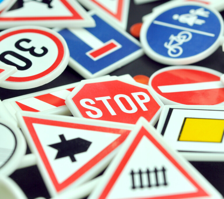 Market signs Signs on metal plastic self-adhesive foil