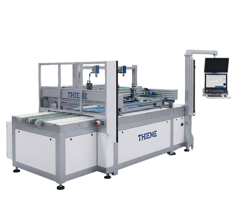 Vollautomatische Flachbett-Siebdruckmaschine für die Bedruckung von technischen Gläsern, sowie Ofentüren, Kochfelder und Bedienelemente