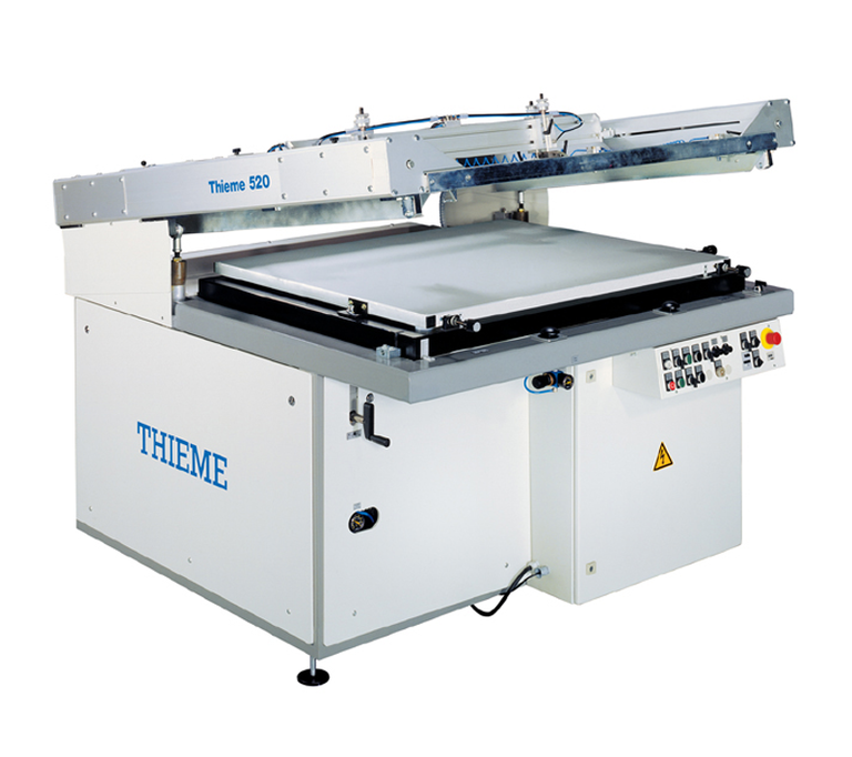 Semi-automatic, clamshell screen printing machine used for various applications