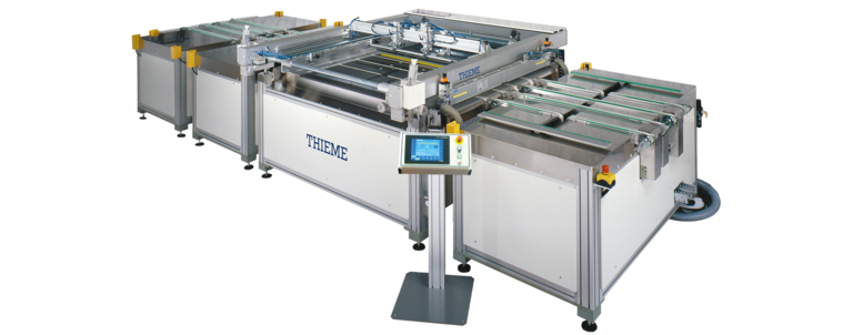 3/4- or fully automatic flatbed screen printing machine for printing on glass and other rigid material