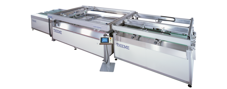 Fully automatic screen printing machine for automotive glass and shaped glass panels of any kind