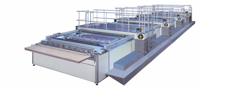 THIEME 5000 Multicolour Line 3/4-automatic screen printing system with rotary grippers