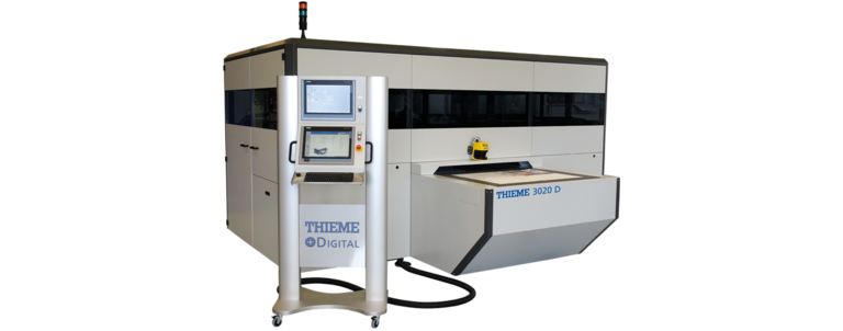 THIEME 3000 3/4-automatic, flatbed, shuttle table screen printing machine with automatic take-off system