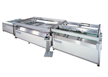 Fully automatic screen printing machine for automotive glass and shaped glass panels of any kind
