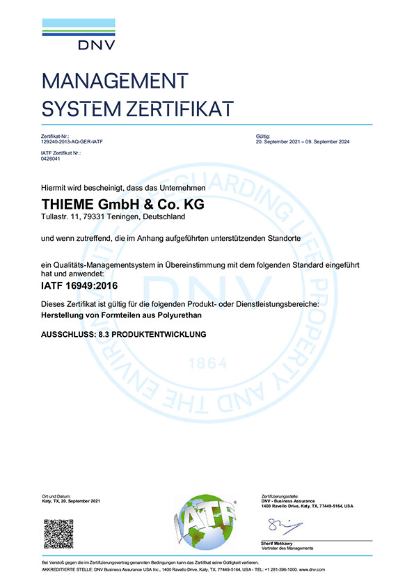 Management System Certificate ISO 16949:2016